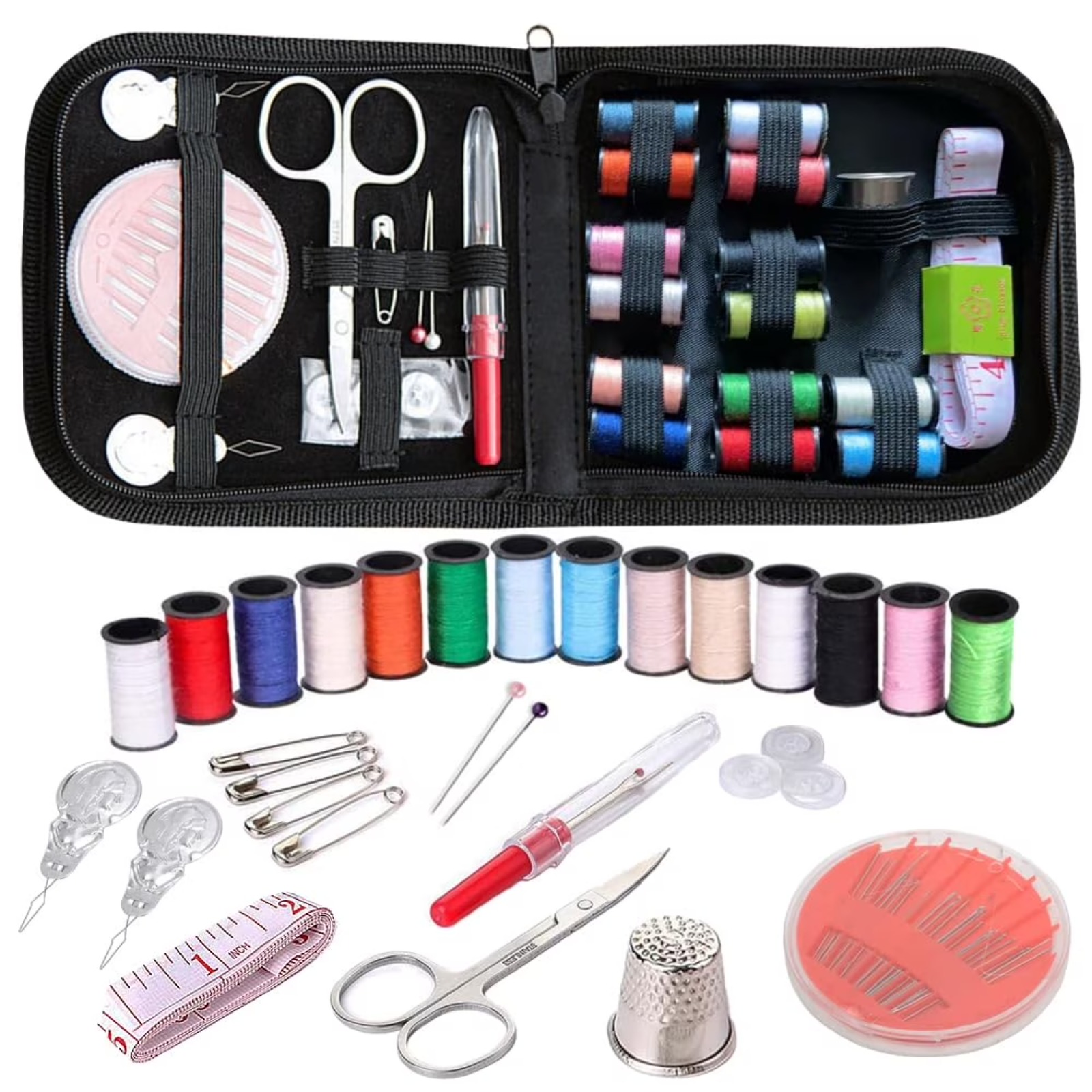 Travel Accessories To Sew - 旅行用裁縫キット、59点入りポータブルキット、はさみ、糸、メジャー付き - 裁縫用品とアクセサリー