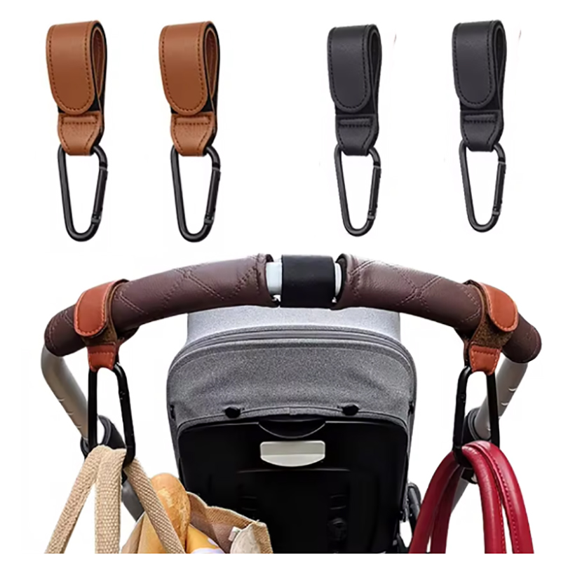 Travel Accessories For 2 Year Old - ベビーカーフックファッション Pu レザー調節可能なベビーカーフックカートオーガナイザーおむつバッグハンガー子供少年少女旅行アクセサリー