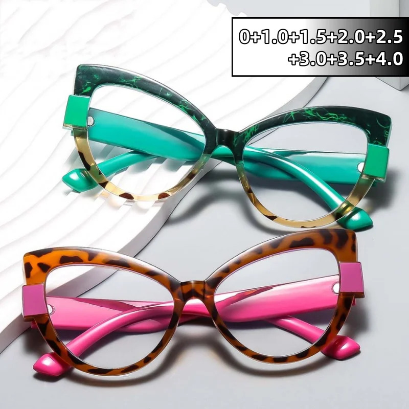 Travel Reading Accessories - パーソナライズされた大型フレームのカラーブロックキャットアイ老眼鏡ブルーライトブロック目の保護旅行ビーチ眼鏡