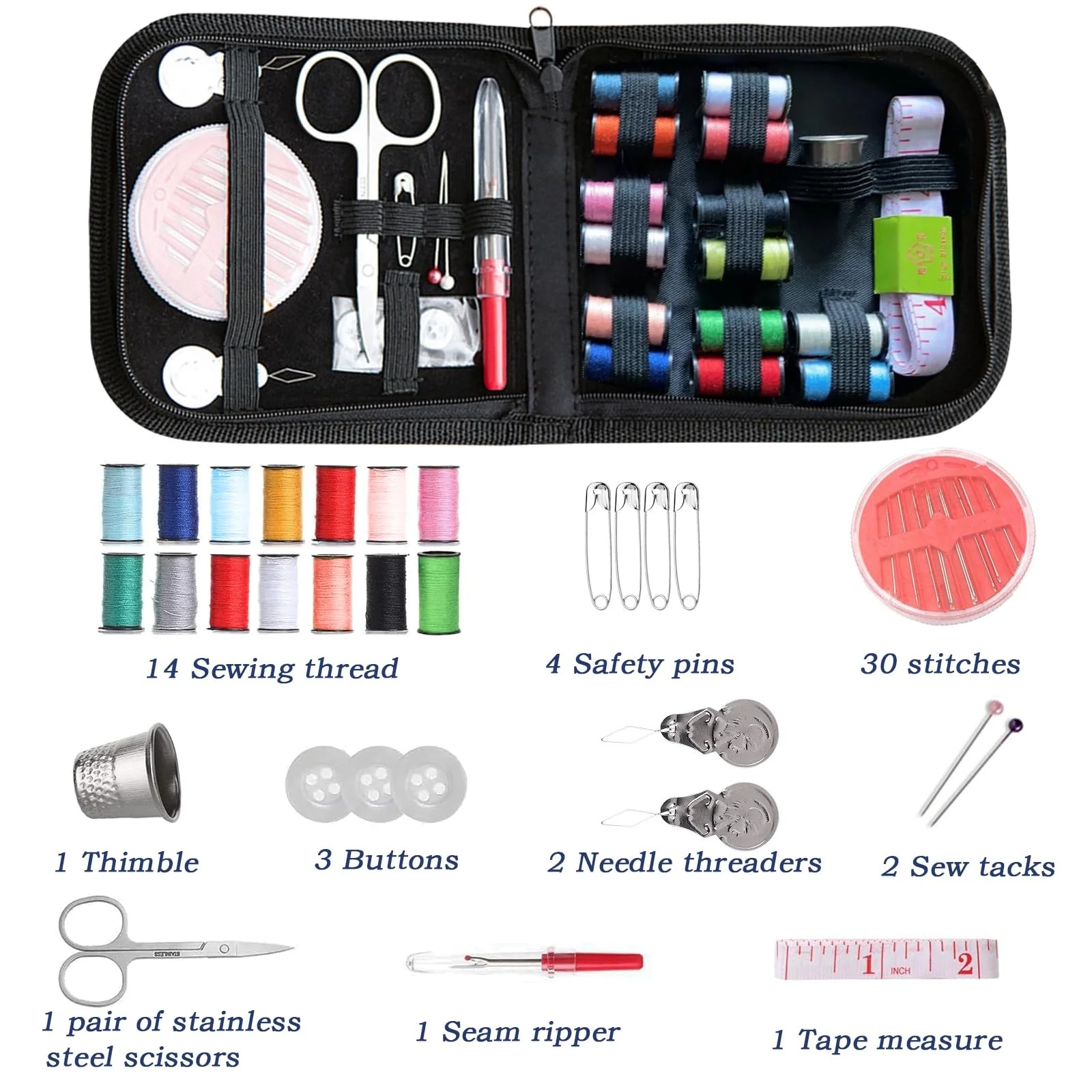 旅行用裁縫キット、59点入りポータブルキット、はさみ、糸、メ - Travel Accessories To Sew のレビューと価格
