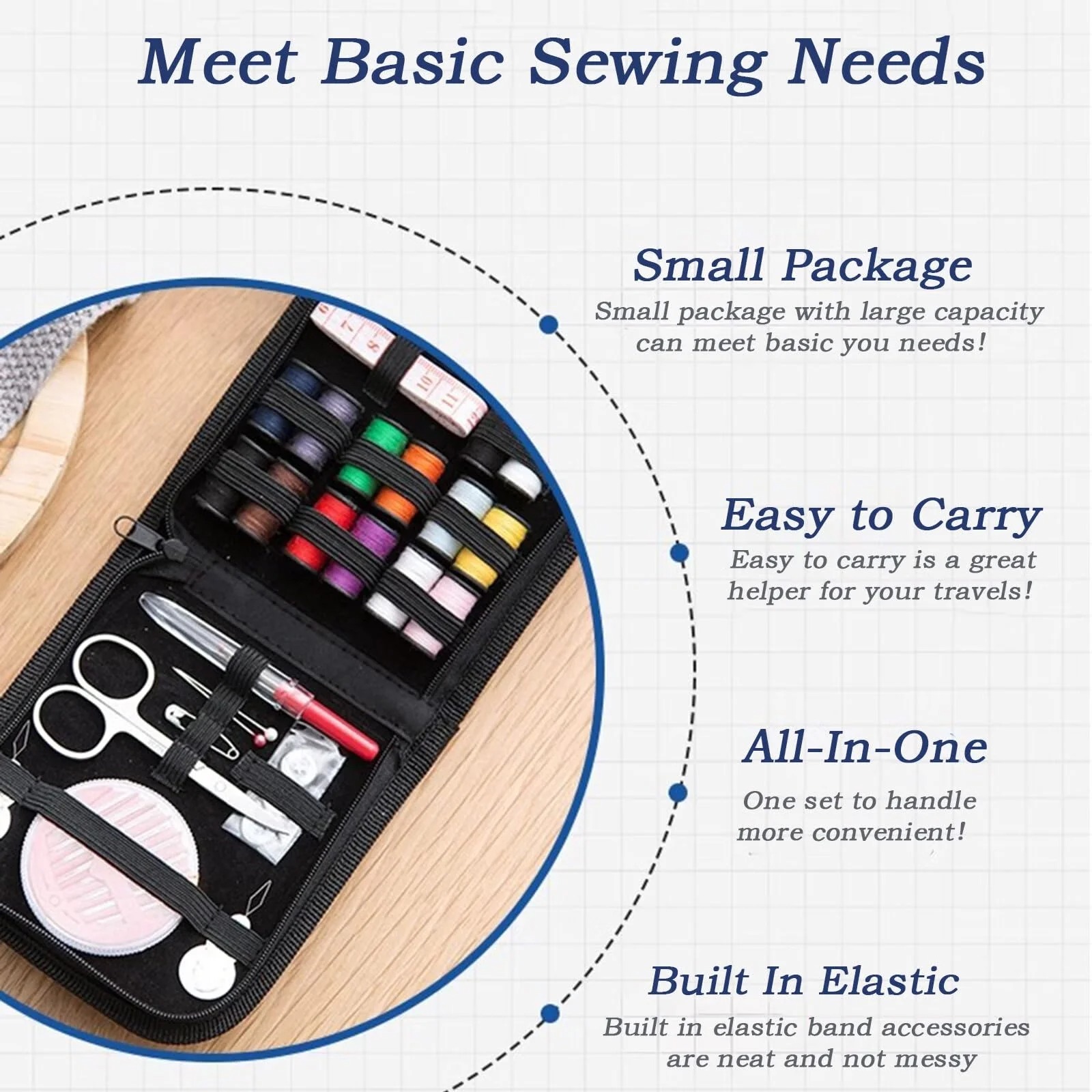 旅行用裁縫キット、59点入りポータブルキット、はさみ、糸、メ - Travel Accessories To Sew のレビューと価格