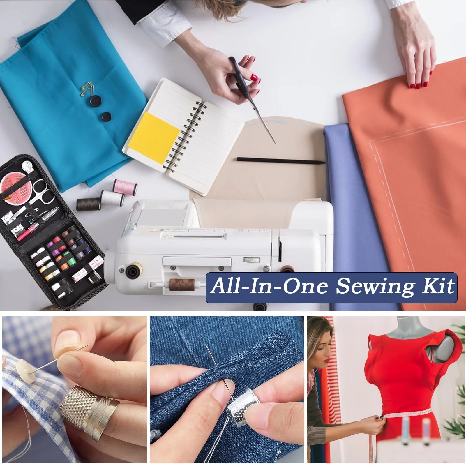 旅行用裁縫キット、59点入りポータブルキット、はさみ、糸、メ - Travel Accessories To Sew のレビューと価格
