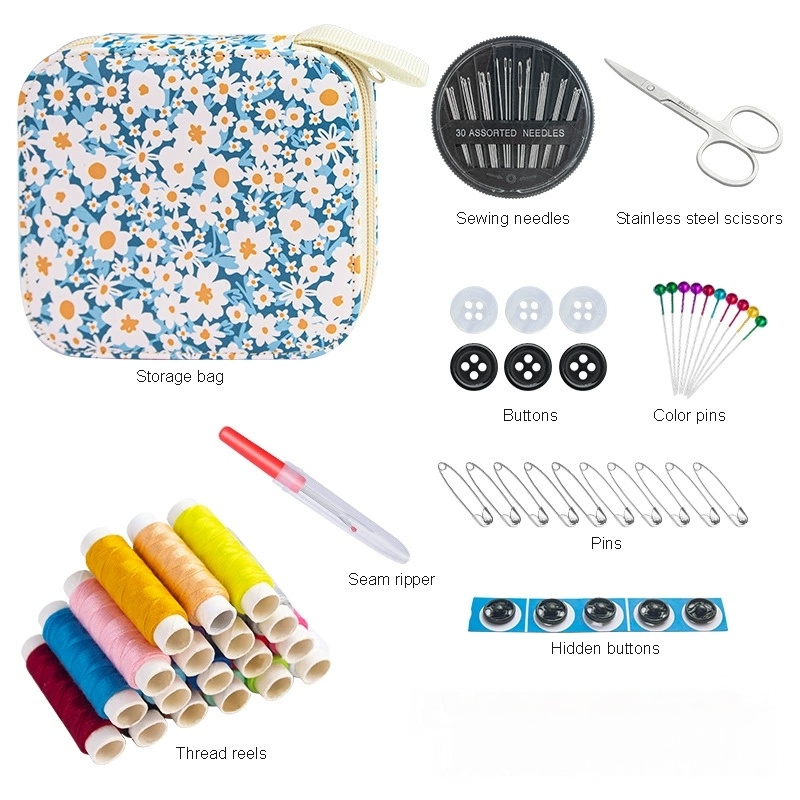 ミニ花柄裁縫キット 携帯用旅行針糸セット はさみ付き 巻尺付 - Travel Accessories To Sew のレビューと価格